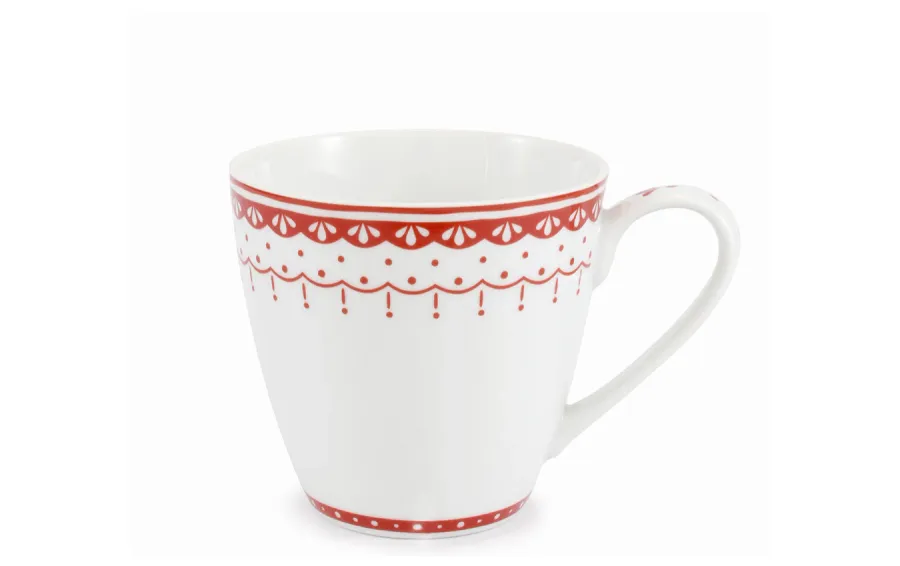 obrazek 1 Elegancki porcelanowy kubek z oryginalnym czerwonym zdobieniem z kolekcji HyggeLine – wariant 2 – Leander