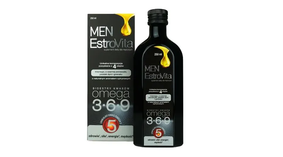obrazek 1 EstroVita Men, Kwasy omega-3-6-9 z czterech olejów roślinnych, Płyn 250 ml Estrovita