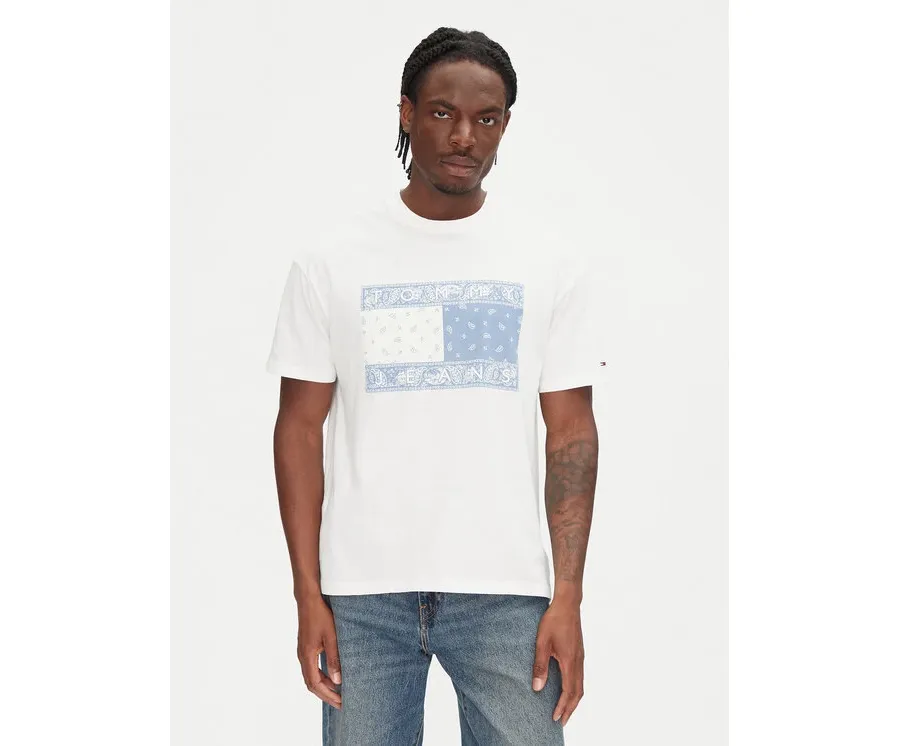 obrazek 1 Tommy Jeans T-Shirt Paisley Flag DM0DM20810 Écru Relaxed Fit