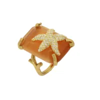Picture Elegant Ring I8K Gold Plated Silver White Cubic Zircons Orange Crystal