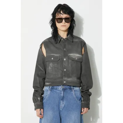 Zdjęcie Rick Owens kurtka Denim Jacket Cape Sleeve Cropped Outershirt damska kolor szary przejściowa DS01D1702.SCF.78