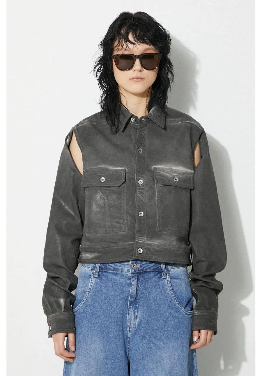 obrazek 1 Rick Owens kurtka Denim Jacket Cape Sleeve Cropped Outershirt damska kolor szary przejściowa DS01D1702.SCF.78