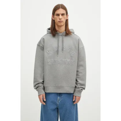 Zdjęcie Maison Kitsuné bluza bawełniana Varsity męska kolor szary z kapturem z aplikacją NM00702KM0326