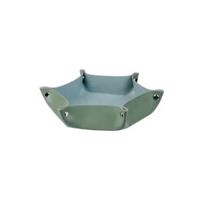 Zdjęcie Stylowa tacka na drobiazgi ze skóry w kolorze eukaliptusa