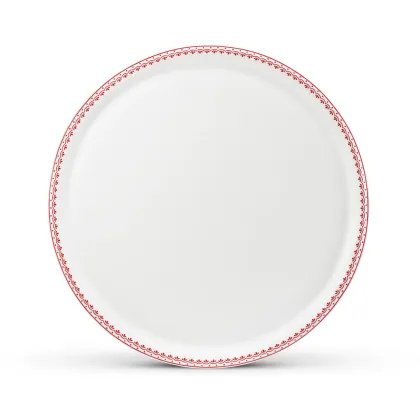 Zdjęcie Okrągła taca z porcelany zdobiona delikatnym czerwonym motywem - Leander