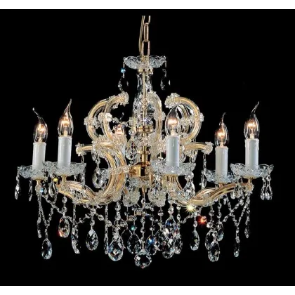 Zdjęcie Luksusowy żyrandol Mariateresa z pozłacaną metalową ramą pokrytą szklanymi ramionami i przezroczystymi kryształowymi zawieszkami - Il Paralume Marina