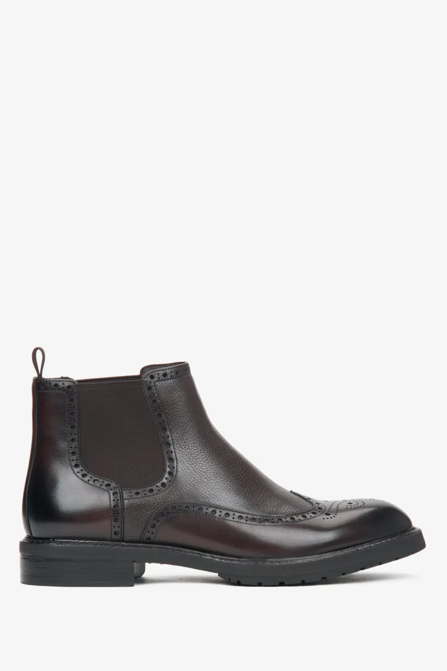 obrazek 1 Estro: Ciemnobrązowe sztyblety męskie ze skóry naturalnej z folkową perforacją