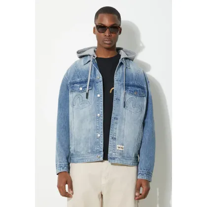 Zdjęcie Evisu kurtka jeansowa Seagull & Evisu Embossed męska kolor niebieski przejściowa oversize 2ESHTM4DJ8080