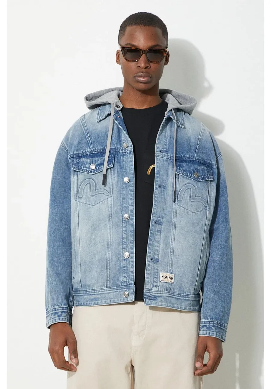 obrazek 1 Evisu kurtka jeansowa Seagull & Evisu Embossed męska kolor niebieski przejściowa oversize 2ESHTM4DJ8080