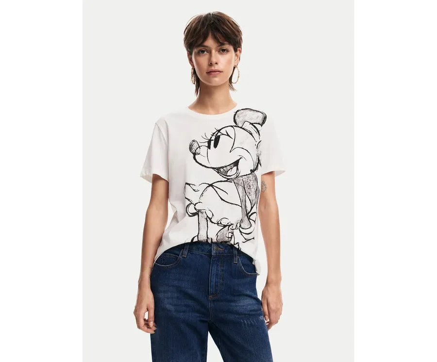 obrazek 1 Desigual T-Shirt Mickey Drawing 24WWTKA1 Écru Regular Fit