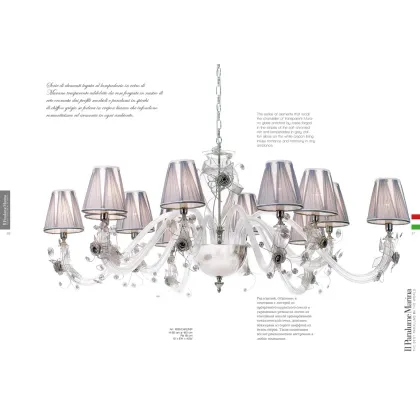 Zdjęcie Luksusowy żyrandol z 12 światłami z przezroczystego szkła Murano z metalowymi rozetami i dwuwarstwowymi kloszami z tkaniny - Il Paralume Marina