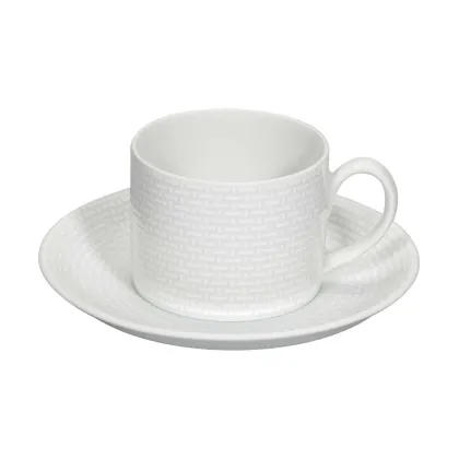 Picture White unique breakfast cup and saucer from the Cesta collection with white relief decoration - 4 pieces - Vista Alegre