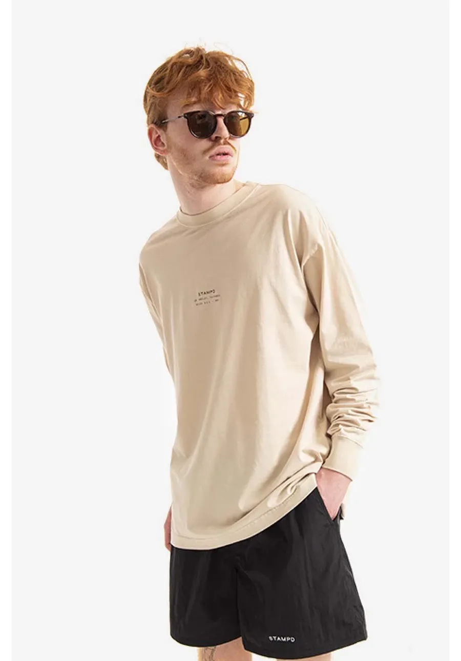 obrazek 1 STAMPD longsleeve bawełniany kolor beżowy gładki SLA.M2820LT-SND
