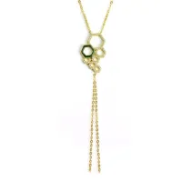 Picture 18-carat gold-plated silver necklace, finished with white zircons and green enamel