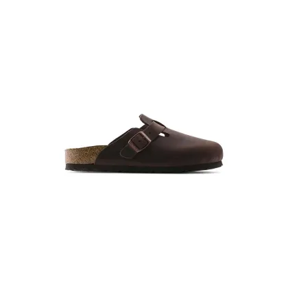 Zdjęcie Birkenstock klapki skórzane Boston SFB męskie kolor brązowy 159711