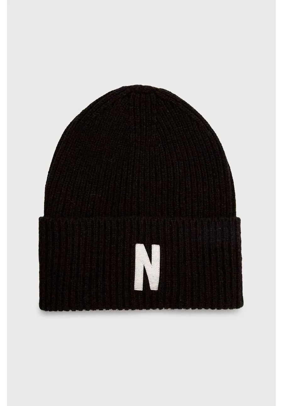 obrazek 1 Norse Projects czapka wełniana Merino Lambswool Rib N Logo Beanie kolor brązowy wełniana N95-0953-1037