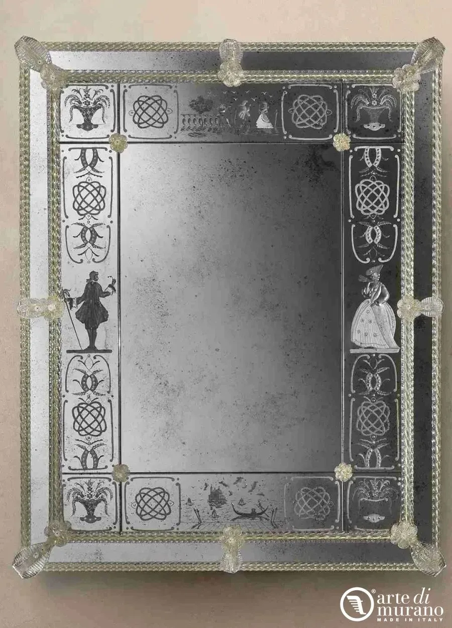 obrazek 1 Urokliwe lustro ścienne w stylu weneckim ze szkła Murano