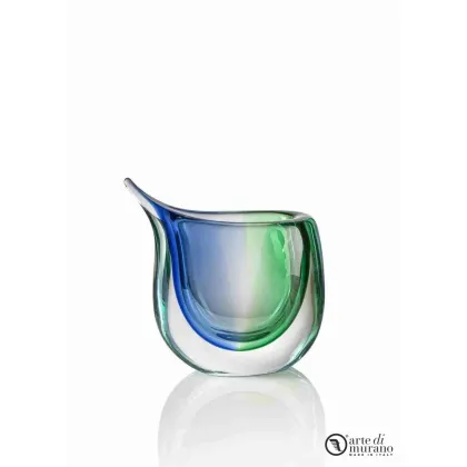 Zdjęcie Designerski niebiesko-zielony kryształowy wazon ze szkła murano