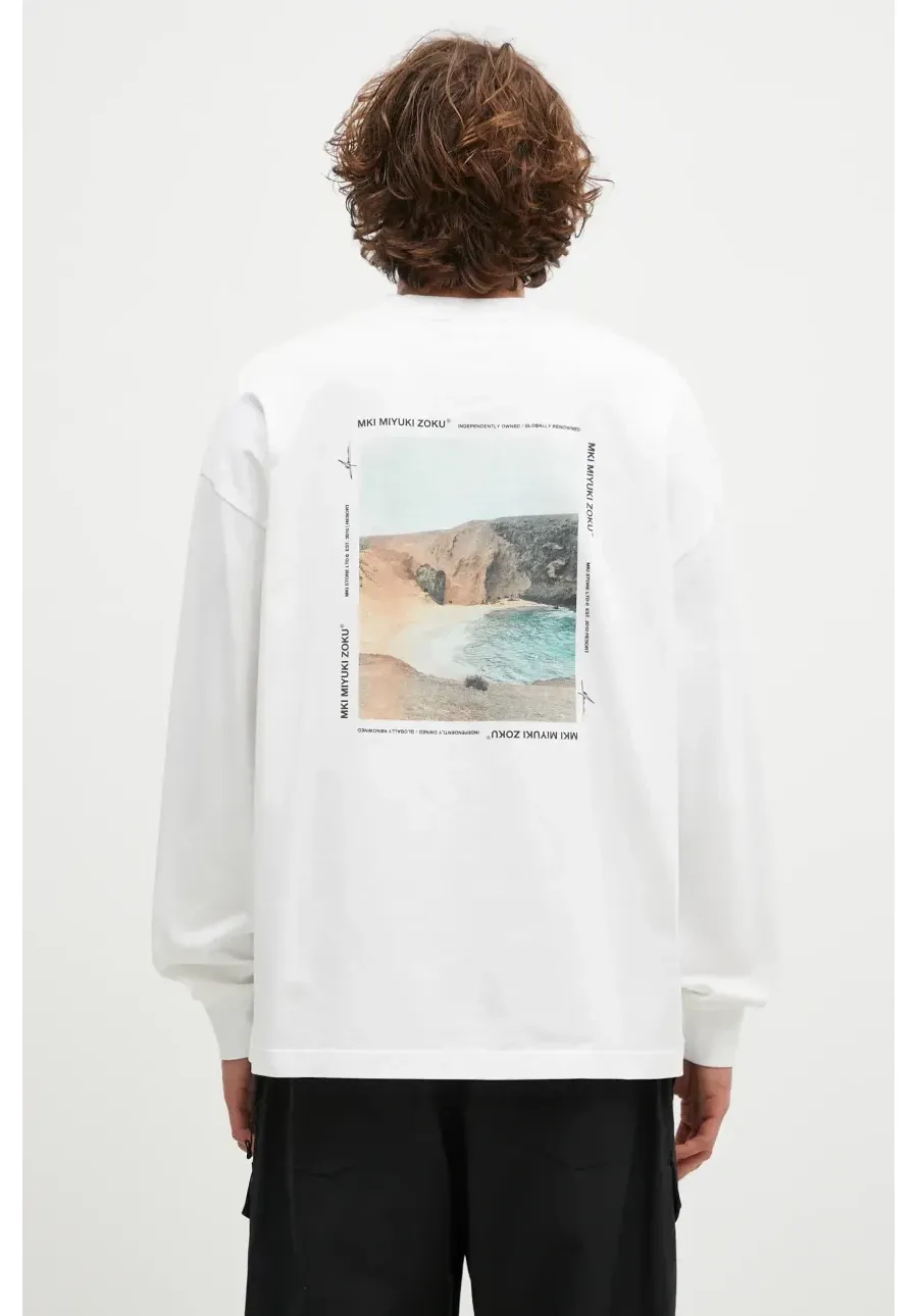 obrazek 1 MKI MIYUKI ZOKU longsleeve bawełniany Resort Long Sleeve Tee kolor biały z nadrukiem RESORT.LONG.SLEEVE.TEE