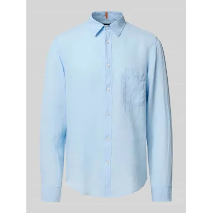 Zdjęcie Koszula lniana o kroju regular fit z kieszenią na piersi model ‘Relegant’