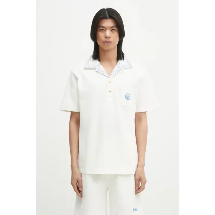 Zdjęcie Drôle de Monsieur polo bawełniane Le Polo Pique Damier męski kolor biały gładki G-PL144-CO162-OW