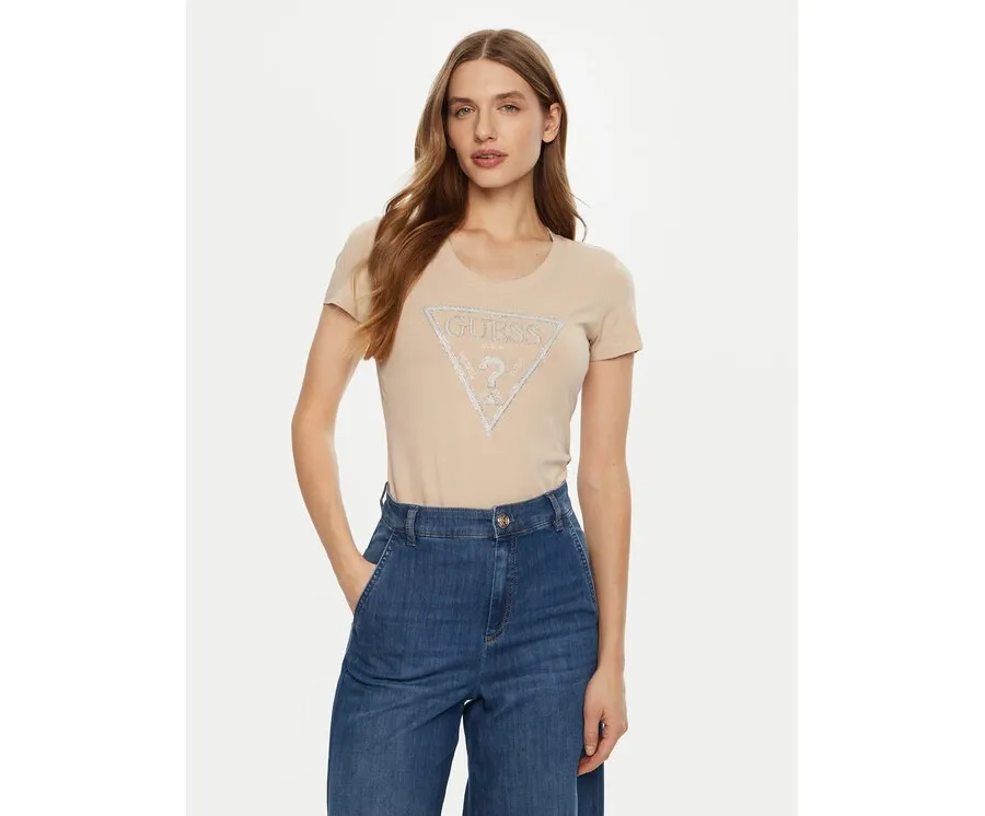 obrazek 1 Guess T-Shirt W5RI11 J1314 Beżowy Regular Fit