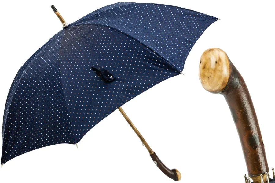 obrazek 1 Ekskluzywny granatowy parasol męski z rączką z drewna kasztanowca – Pasotti