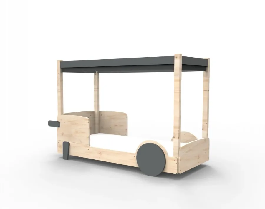 obrazek 6 Adaptowalne, naturalnie drewniane łóżko samochód/domek z dachem Montessori - Mathy by Bols
