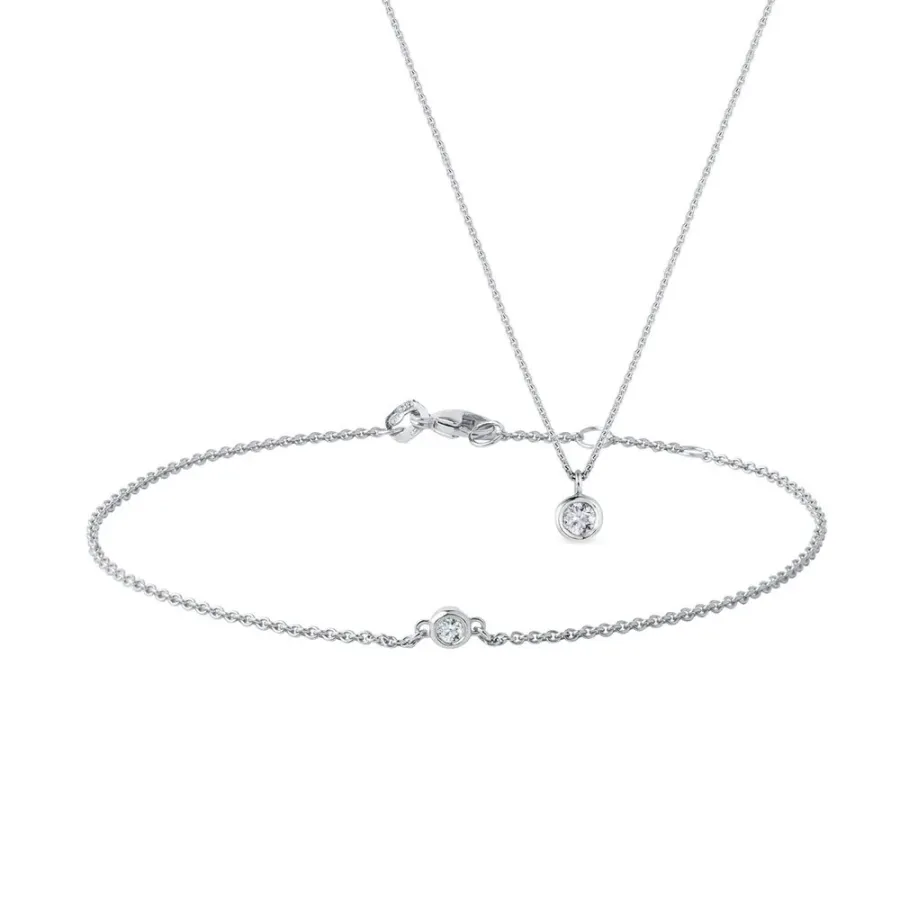 obrazek 1 Zestaw biżuterii z białego złota z diamentami w oprawie bezel KLENOTA