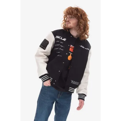 Zdjęcie PLEASURES kurtka bomber Unkle Varsity męski kolor czarny przejściowa P22U012-BLACK P22U012-BLACK
