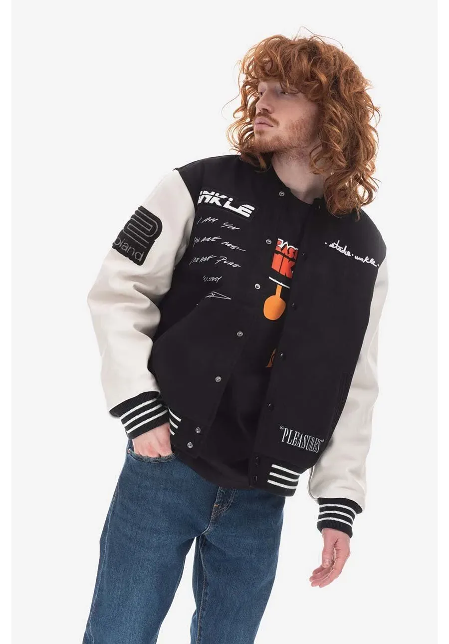 obrazek 1 PLEASURES kurtka bomber Unkle Varsity męski kolor czarny przejściowa P22U012-BLACK P22U012-BLACK