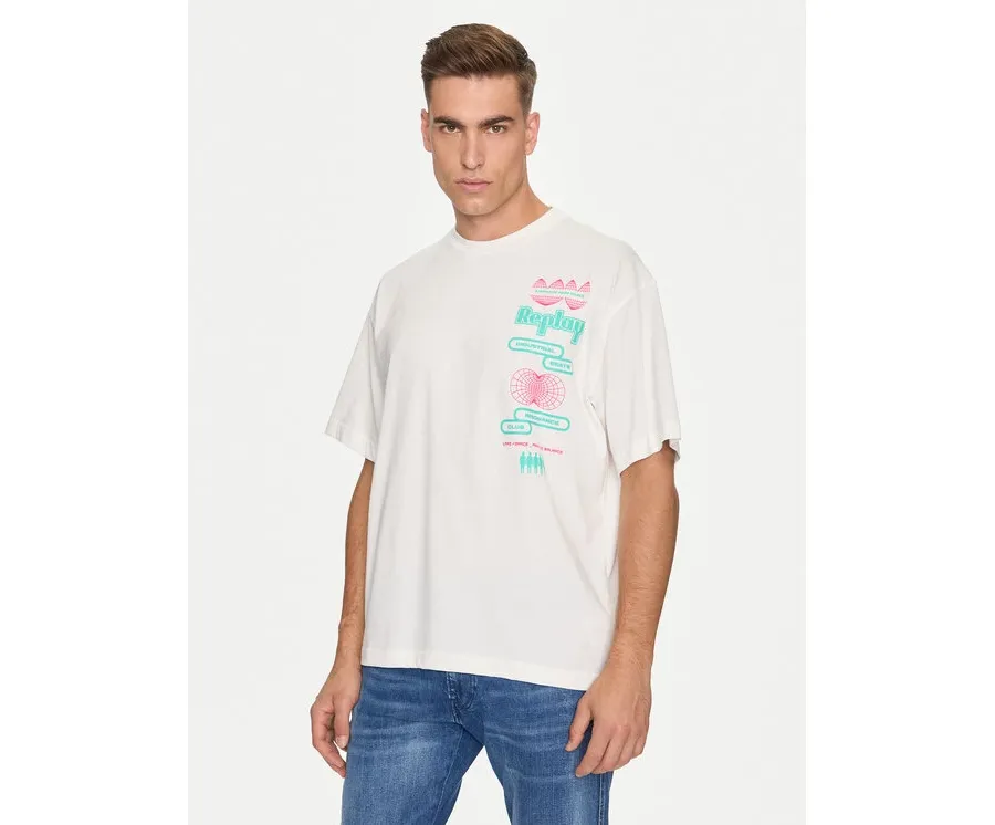 obrazek 1 Replay T-Shirt MMG334.000.23454 Biały Oversize REPLAY