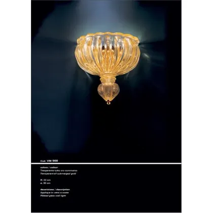 Zdjęcie Stylowa lampa ścienna z przezroczystego prążkowanego szkła zanurzonego w złocie – Il Paralume Marina