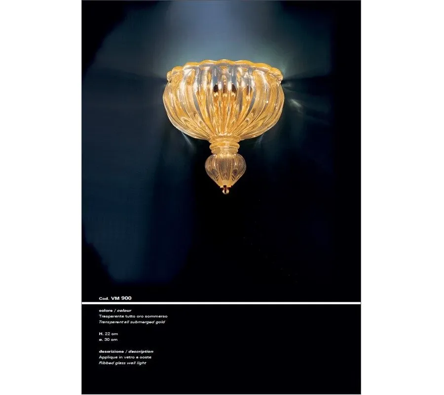 obrazek 1 Stylowa lampa ścienna z przezroczystego prążkowanego szkła zanurzonego w złocie – Il Paralume Marina