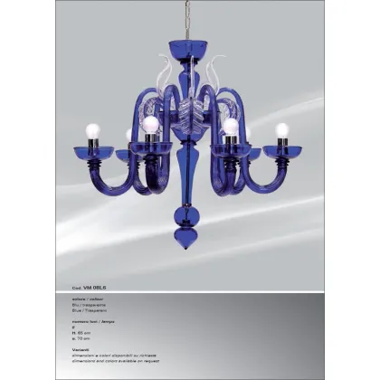Zdjęcie Luksusowy żyrandol z sześcioma światłami w kolorze przezroczystym i jasnoniebieskim - Il Paralume Marina