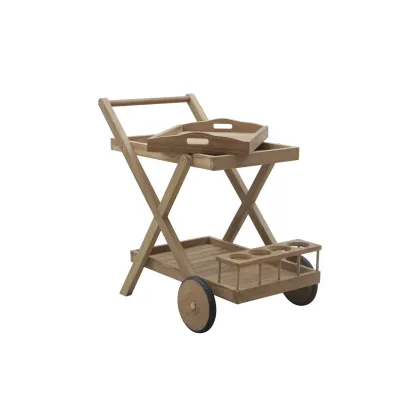 Zdjęcie Stylowy wózek ogrodowy z tacą wykonany z drewna tekowego