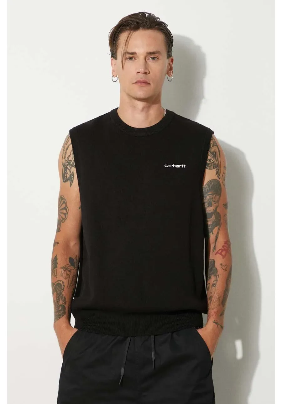 obrazek 1 Carhartt WIP kamizelka bawełniana Script Vest Sweater kolor czarny lekki I033696.0D2XX