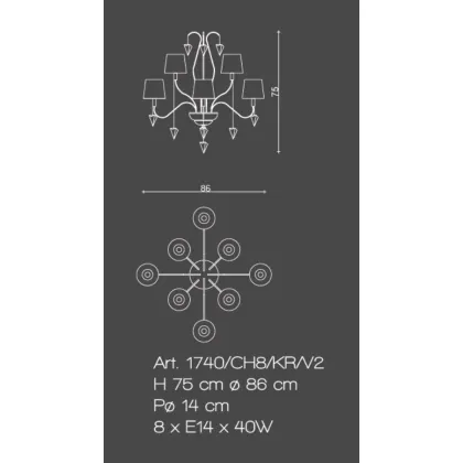 Zdjęcie Żyrandol 8-świetlny z polerowanego mosiądzu z oszlifowanymi kryształowymi diamentami - Il Paralume Marina