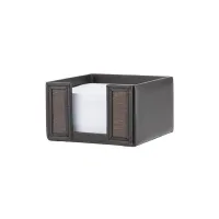 Picture Elegant note card holder made of black cowhide and smoked oak wood