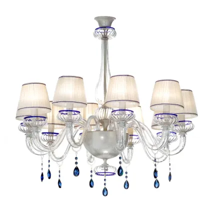 Zdjęcie Przezroczysty żyrandol ze szkła Murano z niebieską dekoracją i elementami Swarovskiego - Il Paralume Marina