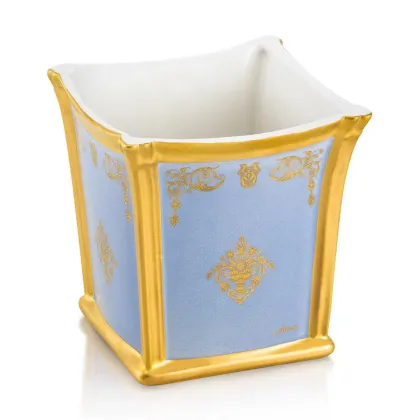Picture Ceramic square decorative flower pot container with gold ornaments - Ahura