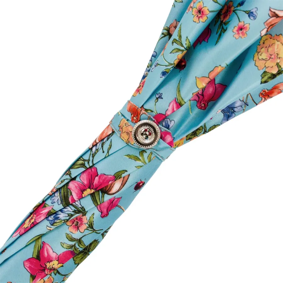 obrazek 4 Stylowy jasnoniebieski parasol damski zdobiony subtelnym motywem kwiatowym – Pasotti