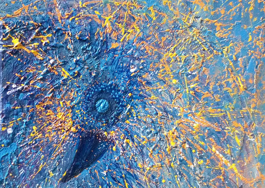 obrazek 2 Krzysztof Trzaska, obraz Kolorowy ptak, akryl/płyta, 70x100, 2017