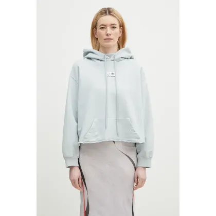 Zdjęcie MM6 Maison Margiela bluza bawełniana damska kolor niebieski z kapturem z aplikacją S52GU0235