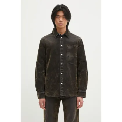 Zdjęcie Helmut Lang koszula bawełniana Curved Cl Shirt.Floc męska kolor zielony regular z kołnierzykiem klasycznym O10DM503