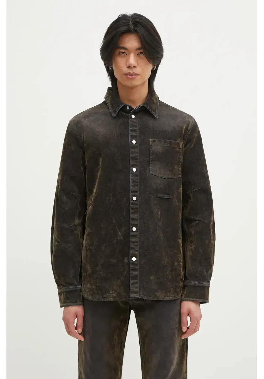 obrazek 1 Helmut Lang koszula bawełniana Curved Cl Shirt.Floc męska kolor zielony regular z kołnierzykiem klasycznym O10DM503