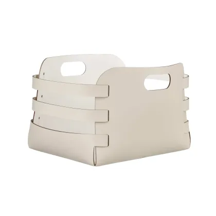 Zdjęcie Designerski koszyk Riga 27x36xH25 cm z naturalnej skóry w kolorze kremowym