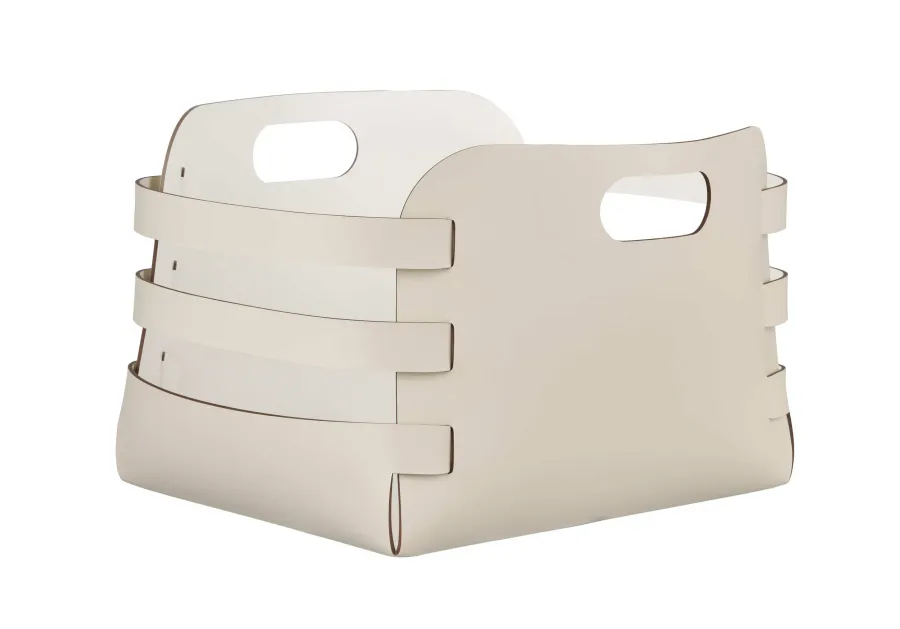 obrazek 1 Designerski koszyk Riga 27x36xH25 cm z naturalnej skóry w kolorze kremowym