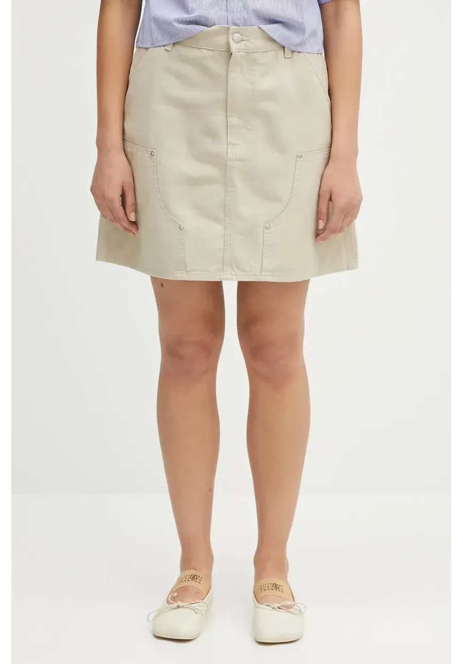 obrazek 1 Carhartt WIP spódnica bawełniana Maeve Double Knee Skirt kolor beżowy mini prosta I034836