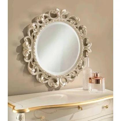 Zdjęcie Okrągłe, białe, lakierowane, rzeźbione lustro z Włoch - Casa + 39